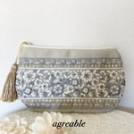 《現品限り》インド刺繍リボンポーチ　インド刺繍ポーチ　インド刺繍　ポーチ　メイクポーチ　ギフト　タッセル付き　Lサイズ(20cm)