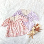 size90 リバティアンブリア　長袖ワンピース(パープル)