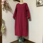 ハーフリネン　ガーネット　サイドギャザーワンピース💕