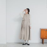 フレンチAラインのロングワンピース【着丈選べる】「クルーネック」「ダークベージュ」