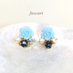 Rose×ビジューのイヤリング【水色】