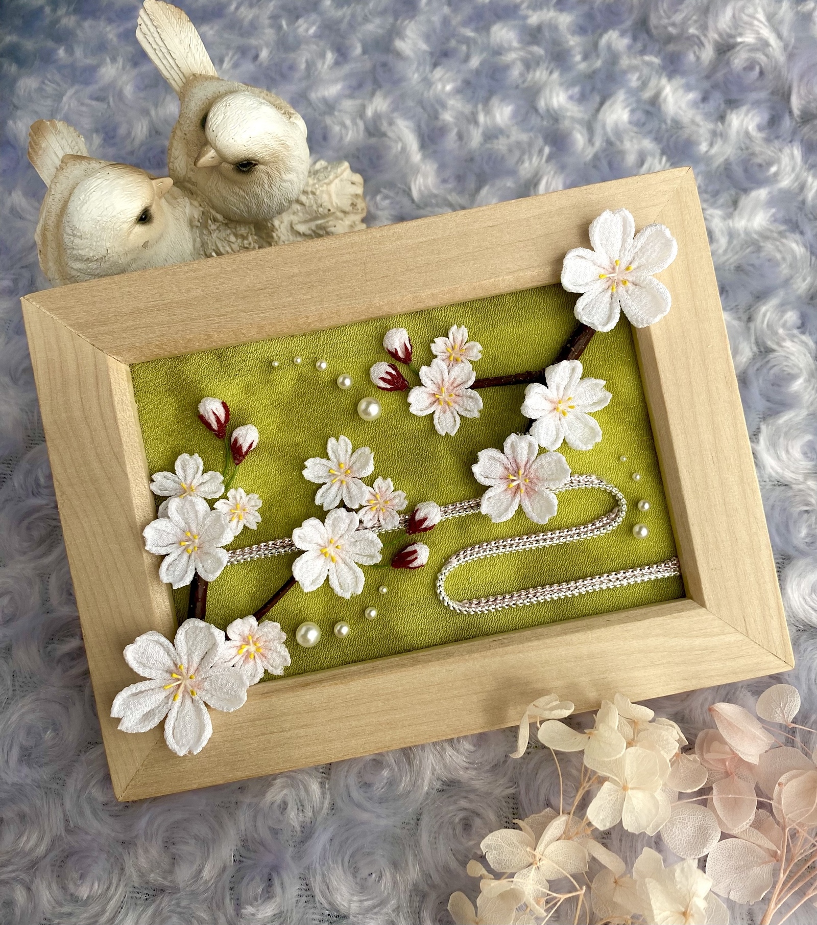 朝顔のフレーム ピンク ちりめん細工 つまみ細工 - 癒し工房Sakura