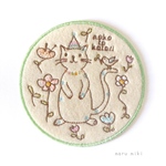 【花と猫と小鳥】刺繍ワッペン　大