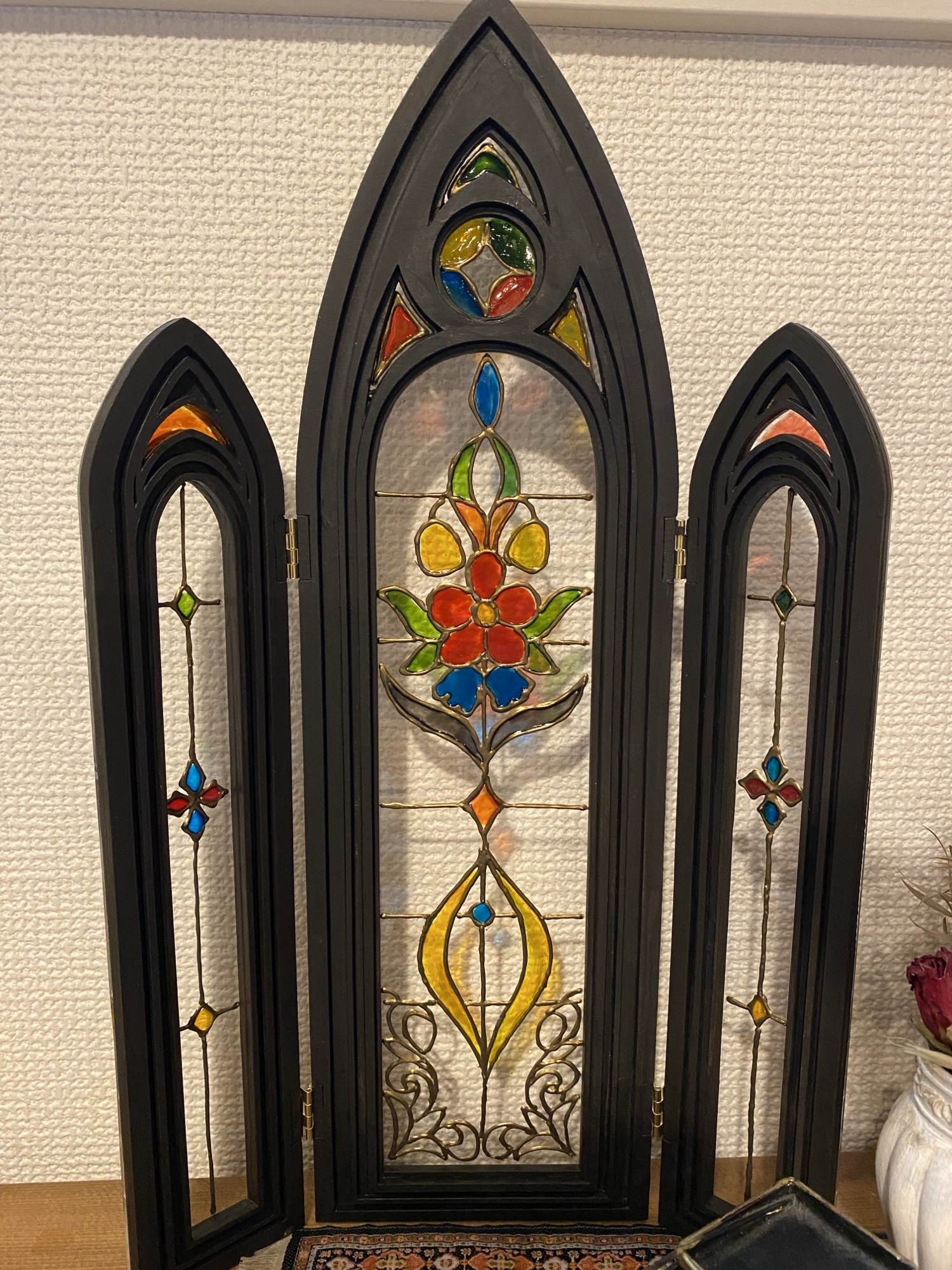 1/6ドールサイズ：ステンドグラス風パーテンション アンティーク