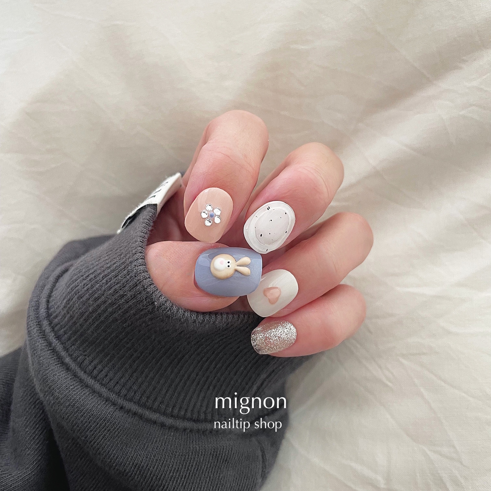 42 【 size order 】nail tip - icing cookie🐰🥣 文字変更OK! 韓国