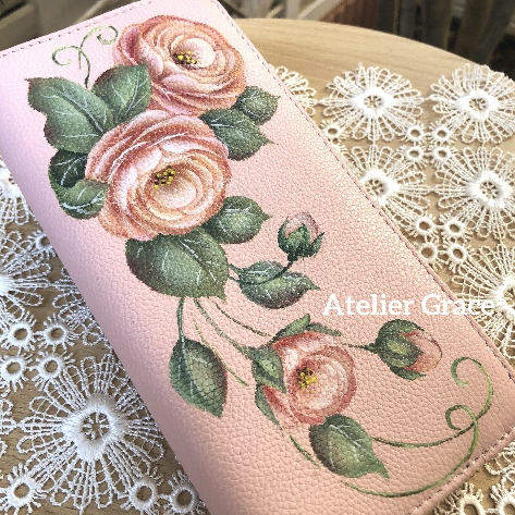 メガネ収納ケース　手帳　懐中電灯　薔薇　手描き　トールペイント メガネ収納ケース 手帳 懐中電灯 薔薇 手描き トールペイント