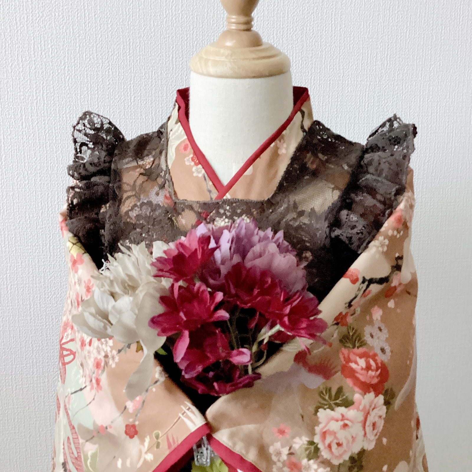 japoneira☆♡エプロン被布セット 小花柄 ドレスエプロン セット 三角巾 パープル ピンク サックス