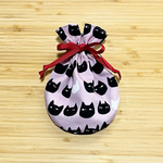 まんまる巾着♡手のひらサイズ♡くろねこピンク♡