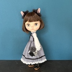 《SALE》黒猫耳グレンチェックワンピセット　ブライスアウトフィット