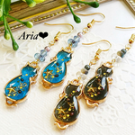 猫＆月のキラキラ レジンピアス／イヤリング♡