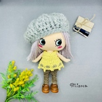 🌷着せ替え〈3点セット〉可愛いෆ̈(ベレー帽・ノースリーブトップス・レギンスパンツ)ෆ̈yellow ブラウン　チェック　ピコット　ෆ̈大人可愛い💕