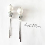 🩶 Silver color collection ✵ BIGパールとスティックタッセルチェーンの耳飾り  ピアス イヤリング  ロングタイプ
