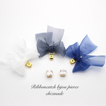 四角ビジュー×リボン＊シンプルスクエア＊ピアス