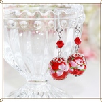 【0260】樹脂ピアス・イヤリング　とんぼ玉12ミリ/水中花：赤色/スワロＬｔシャム