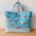 ★ラミネートバッグ30×43×8＊デニム風ワーキーングカーがカッコイイ☆サックスブルー★
