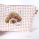 トイプードル　刺繍ポーチ　赤　再販