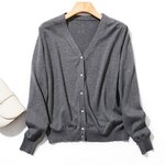 ★サンプルセール　1点のみ★コットン100％　長袖Vネックカーデ　ニットシリーズ　チャコールグレー220902-05
