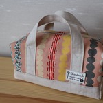 ミニボストン☆ボーダードットピンク×生成帆布 