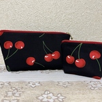 マチ付き親子ポーチ☆黒地さくらんぼ🍒　