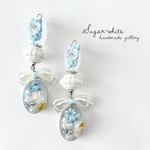 🩶 Silver color collection 〜for Alice. ✵ アリスのために。 リボンとオーバル型ドライフラワーの耳飾り   ピアス  イヤリング  