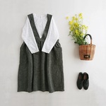 【SALE】2WAYリネンヘリンボーンストライプエプロンワンピース