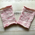 再販＊ピンクゼブラのリストウォーマー　オパール毛糸　手編み　#14