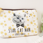 グレー猫ポーチ☆チョウチャームセット！ギフトにもＯＫ★ペンケースにも！