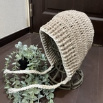 ☆手編み コットン ニットフード☆ベージュ