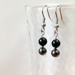 再1* ブラックオニキス×ヘマタイト プチピアス サージカルステンレスピアス 天然石