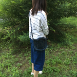 長財布が入る！ちょっとお出かけ用ポシェット（デニム柄×紺水玉）