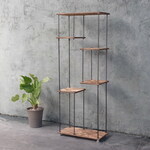 【即納＆送料無料】wood iron shelf 1190*450*225〈ブラウン〉　ウッド アイアン ディスプレイ オープンシェルフ 両面棚 観葉植物棚 木 鉄 本棚 店舗什器 茶色