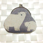 【再販】くまさん がま口財布 (グレー x ドット)