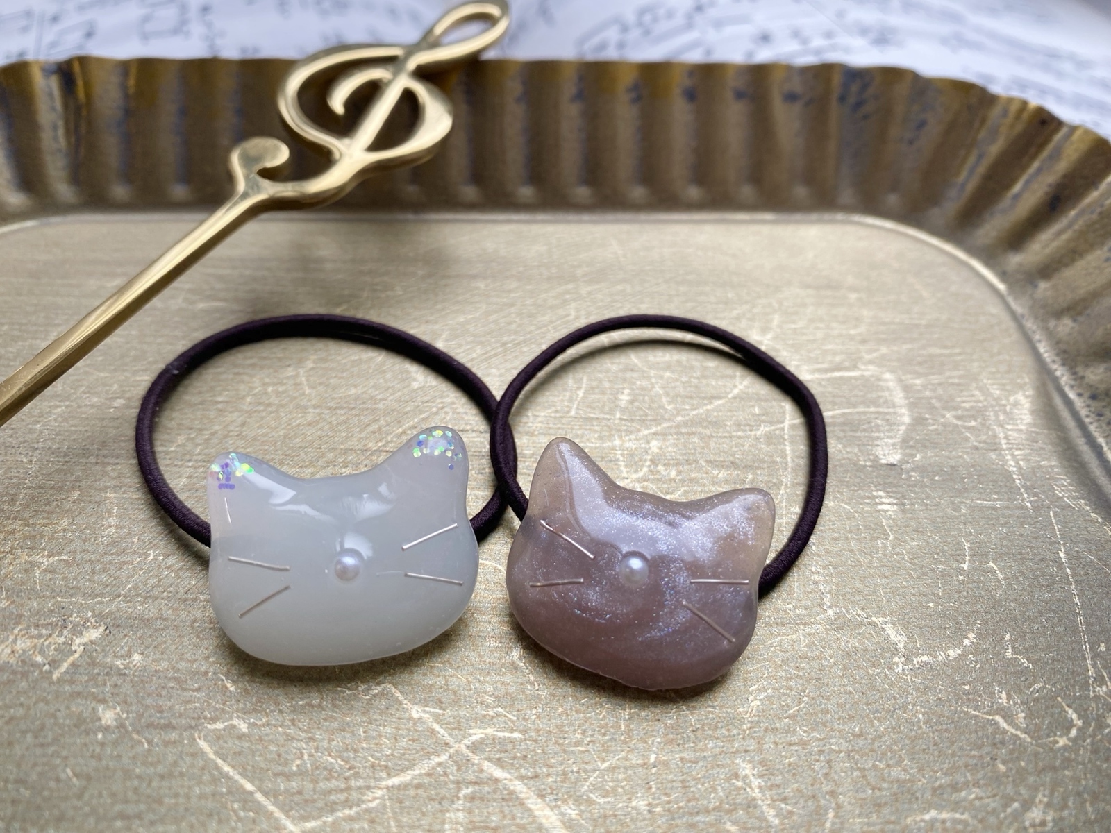 キッズ レジン 猫 cat face twin ヘアゴム 2本セット frozen