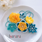 つまみ細工の髪飾り【水色×黄色　梅の花セット】成人式　振袖　卒業式　袴　浴衣　七五三　着物に♪