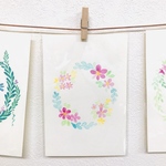 直筆　絵はがき　花かざり　ピンクの花