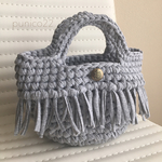 フリンジ付き♡Tシャツヤーンのバッグ☆グレー