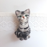 再販　お座り猫ブローチ　アメショ☆羊毛