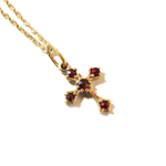 Vintage Cross Motif Garnet K14 Necklace(ev-0269)