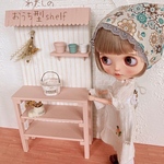 わたしのおうち型shelf-ミニチュア ハウス 背景ボード ブライス リカちゃん １／６ 家具 オビツ 棚 机 ドール ハンドメイド 小物