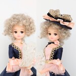 22cmドールドレス 濃紺×ピーチフリルのロココ宮廷ドレスセット