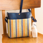【SALE】春のマルチボーダー手織り布のミニショルダー（紺）