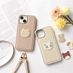 多機種対応 カラー リアケース 【 simple アニマル ステッチ ワッペン 】 スマホケース スマホショルダー くすみカラー 犬 猫 うさぎ くま パンダ A273I