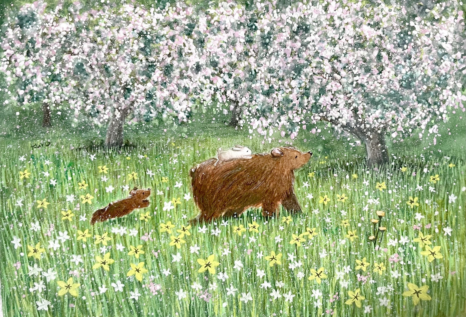 【受注制作】春の山【熊の親子とうさぎ】 8,760円