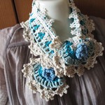 小花いっぱいレースミニストール・ブルー・17JL