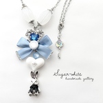 🩶 Silver color collection 〜for Alice. ✵ アリスのために。ワンダーランドへ誘う、リボンとうさぎ首飾り  ペンダント  ネックレス 