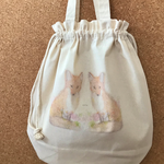 きつねとお花の巾着トートバッグ