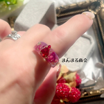 太 ガラスビジュー【うるリング】赤 薔薇 ミニ薔薇 ドライフラワー 押し花 レジン 花 クリア うるうる ボタニカル 11号 リング 指輪 レッド
