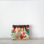 リネンのバネ口ポーチ　アンティーク　薔薇
