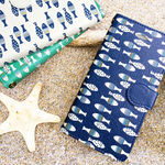 【カメラホール付】iPhone/Android おさかな★NAVY FISH 手帳型スマホケース