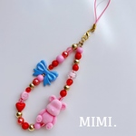 ビーズストラップ🧸❤️スマホストラップ🩷ハンドストラップ🔴フロッキーくま🩷ピンククマ¨̮*/MIMI. 